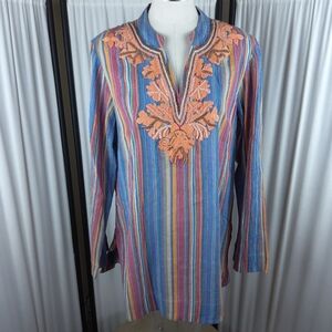Soft Surroundings Turin Tunic, Colorful Embroidered Lightweight, Women's Size M